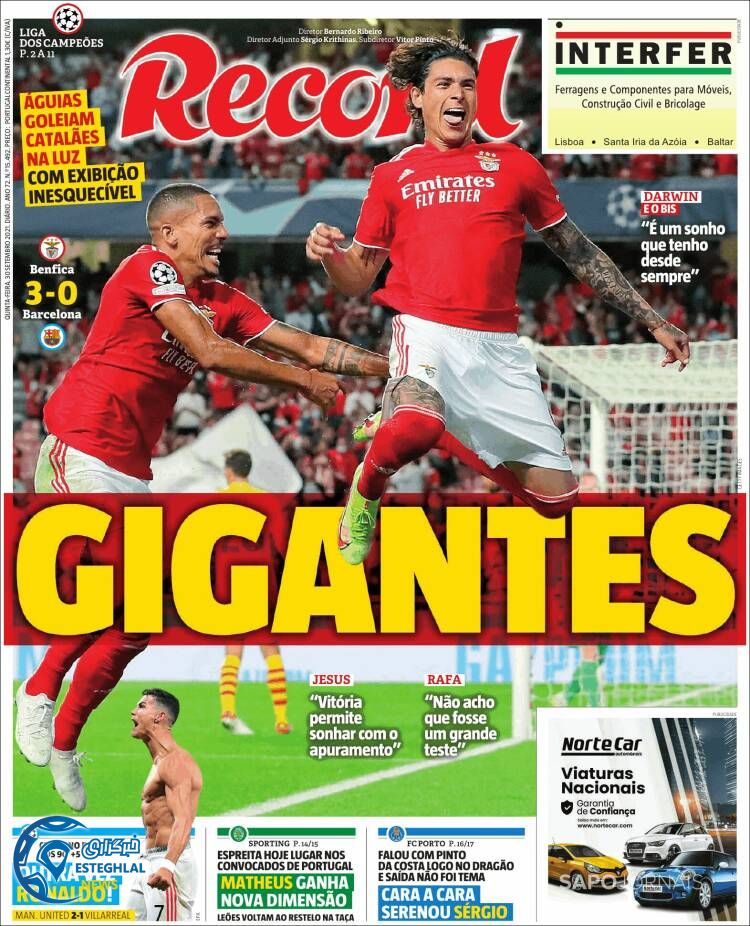 روزنامه ورزشی رکورد پنجشنبه 8 مهر 1400