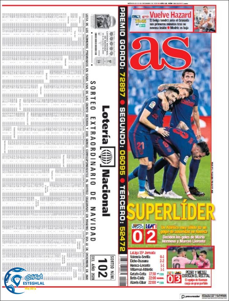 روزنامه ورزشی آاس چهارشنبه 3 دی 1399