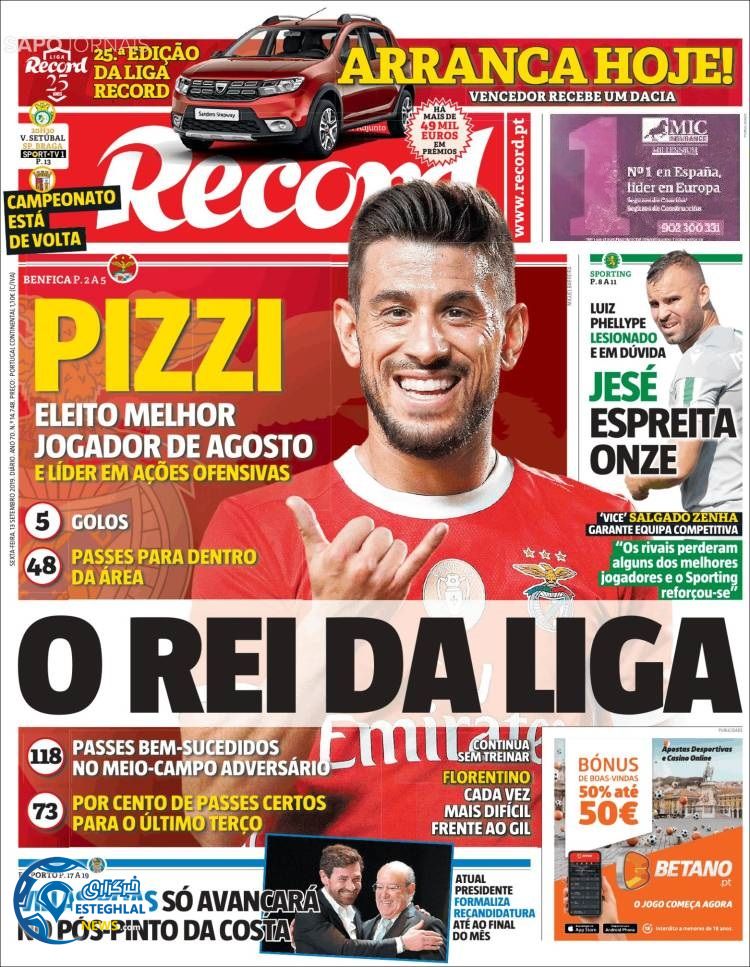 روزنامه ورزشی رکورد جمعه 22 شهریور 1398