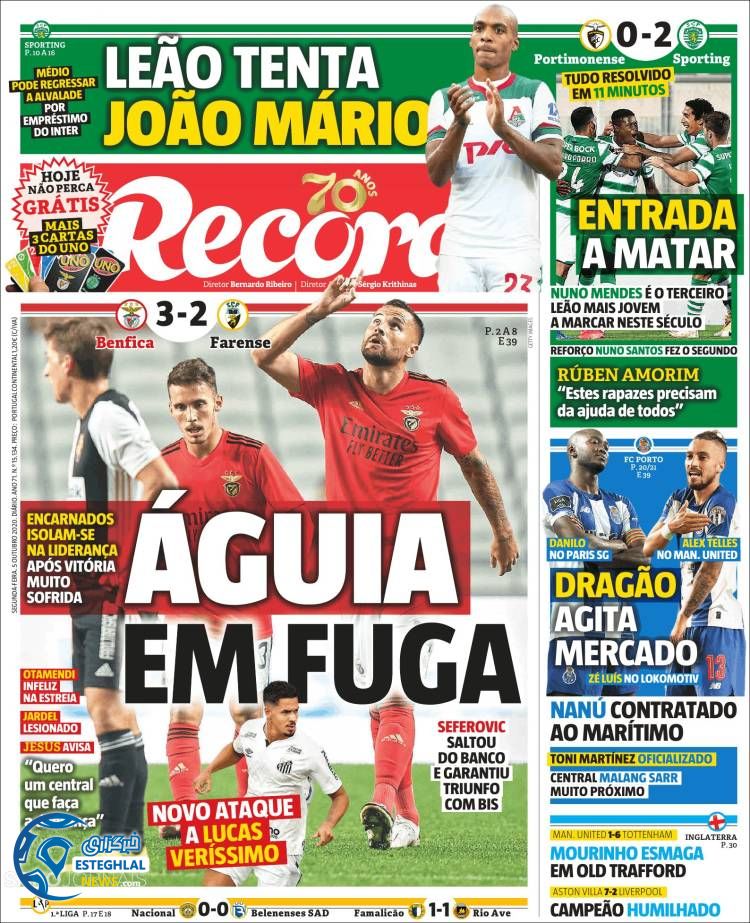 روزنامه ورزشی رکورد دوشنبه 14 مهر 1399