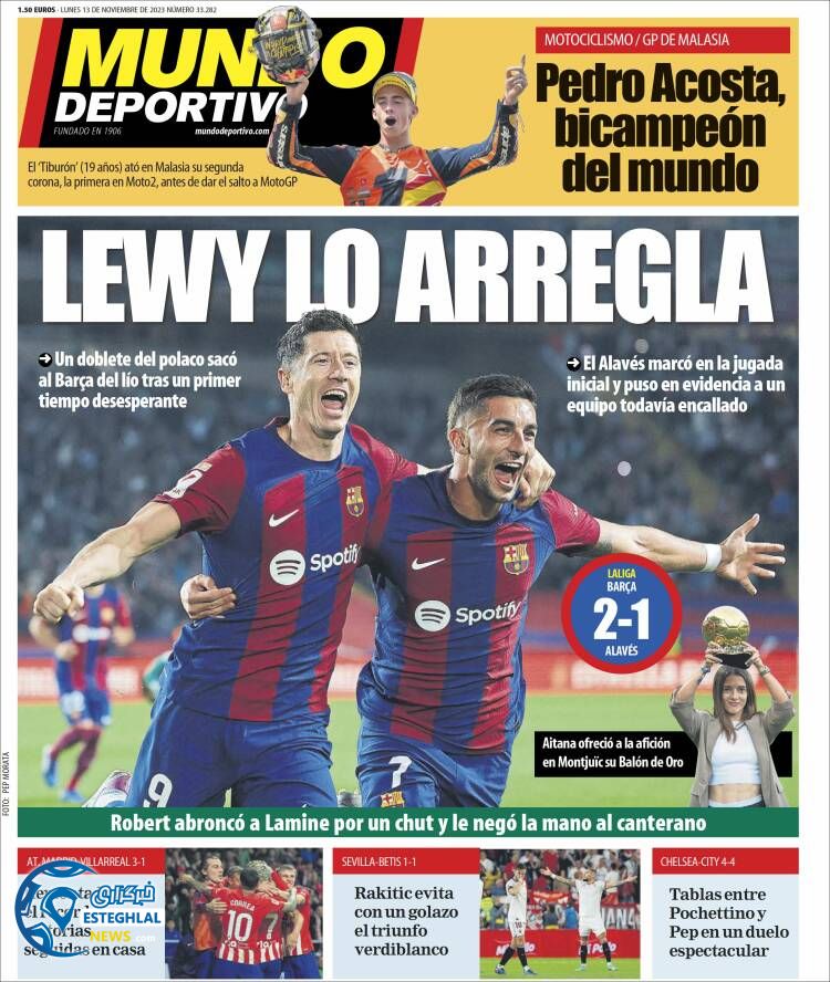 روزنامه  ورزشی موندو دپورتیوو دوشنبه 22 آبان 1402