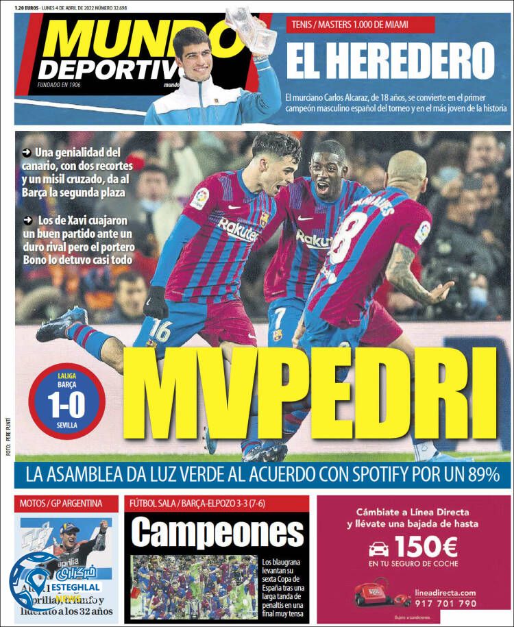 روزنامه ورزشی موندو دپورتیوو دوشنبه 15 فروردین 1401