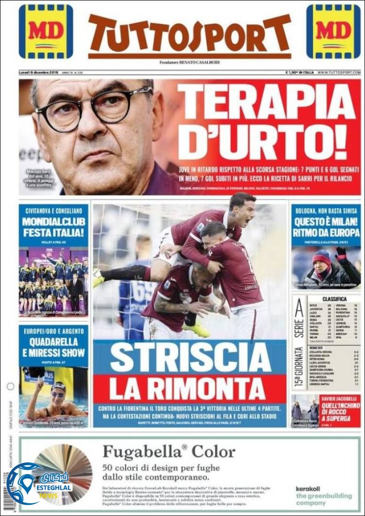 روزنامه ورزشی توتو اسپورت دوشنبه 18 آذر 1398