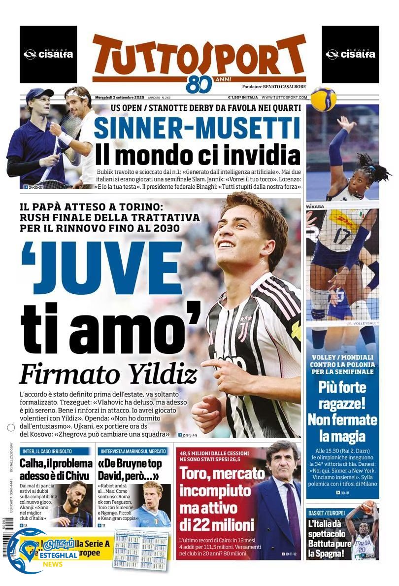 روزنامه ورزشی توتو اسپورت چهارشنبه 12 شهریور 1404  