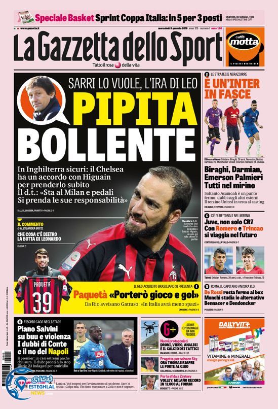 روزنامه ورزشی گاتزتا دلو اسپورت چهارشنبه 19 دی 1397