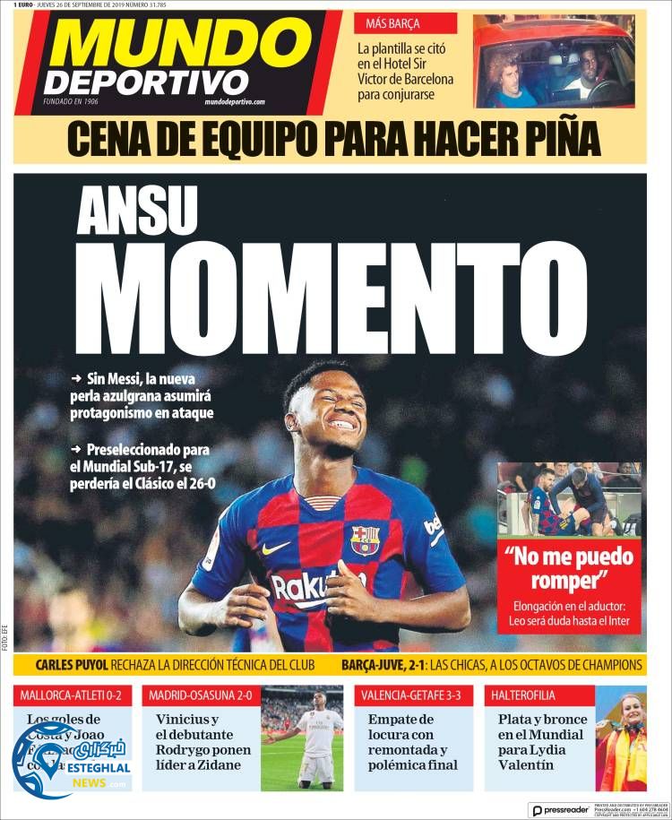 روزنامه ورزشی موندو دپورتیوو پنجشنبه 4 مهر 1398