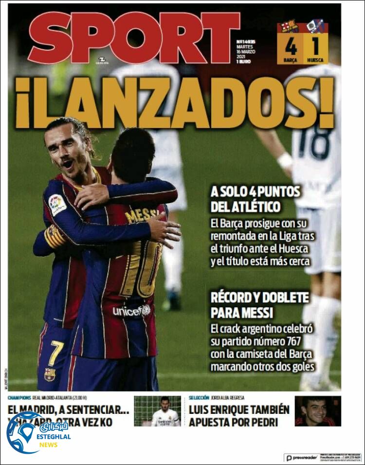 روزنامه ورزشی اسپورت سه شنبه 26 اسفند 1399