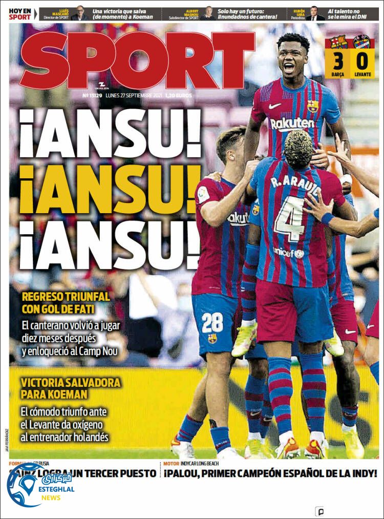 روزنامه ورزشی اسپورت دوشنبه 5 مهر 1400