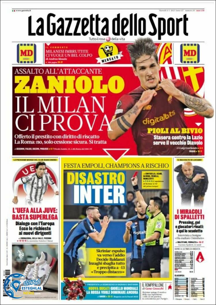 روزنامه ورزشی گاتزتا دلو اسپورت سه شنبه 4 بهمن 1401 