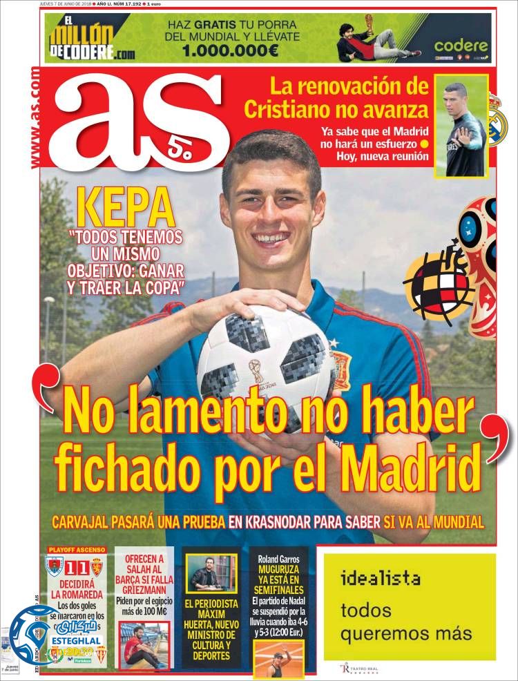 روزنامه ورزشی آ اس پنجشنبه 17 خرداد 1397