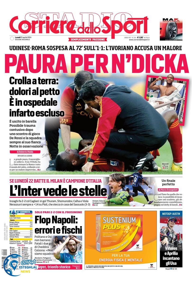 روزنامه ورزشی کوریره دلو اسپورت دوشنبه 27 فروردین 1403 