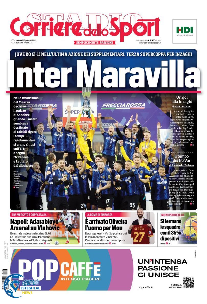 روزنامه ورزشی کوریره دلو اسپورت پنجشنبه 23 دی 1400