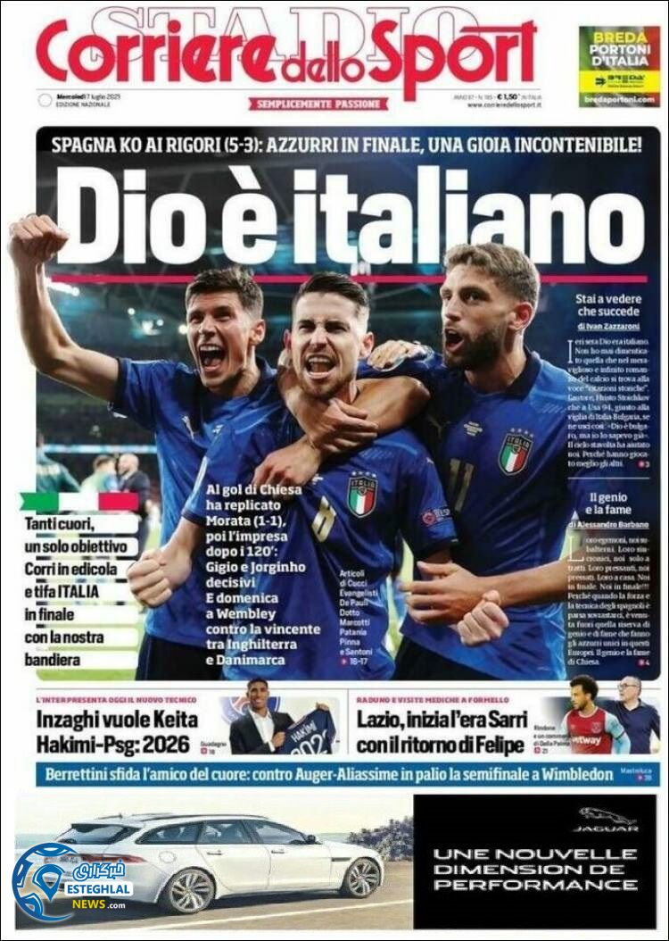 روزنامه ورزشی کوریره دلو اسپورت چهارشنبه 16 تیر 1400