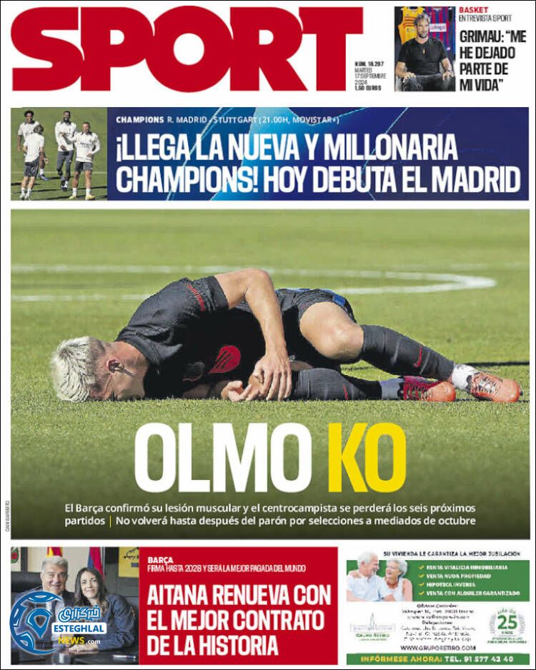 روزنامه ورزشی  اسپورت سه شنبه 27 شهریور 1403 