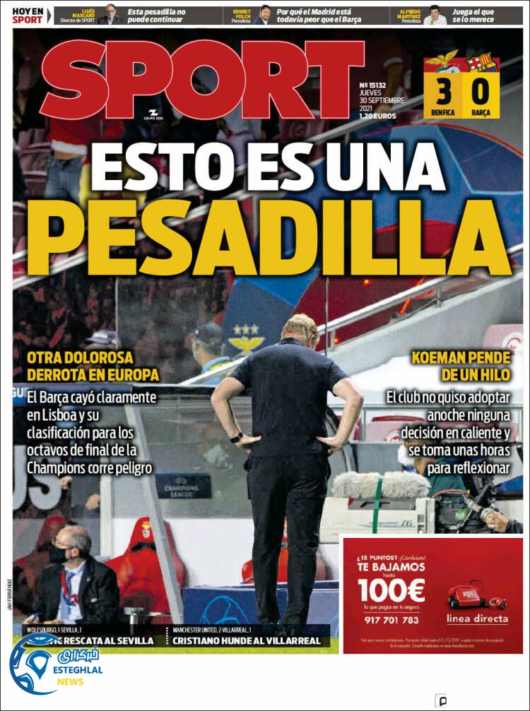 روزنامه ورزشی اسپورت پنجشنبه 8 مهر 1400