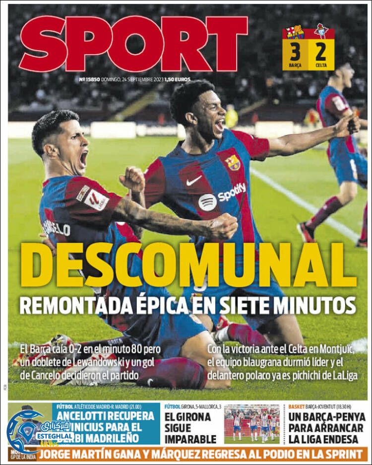 روزنامه ورزشی اسپورت یکشنبه 2 مهر 1402 