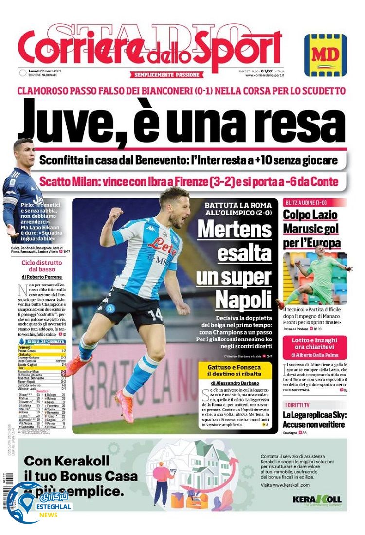 روزنامه ورزشی کوریره دلو اسپورت دوشنبه 2 فروردین 1400