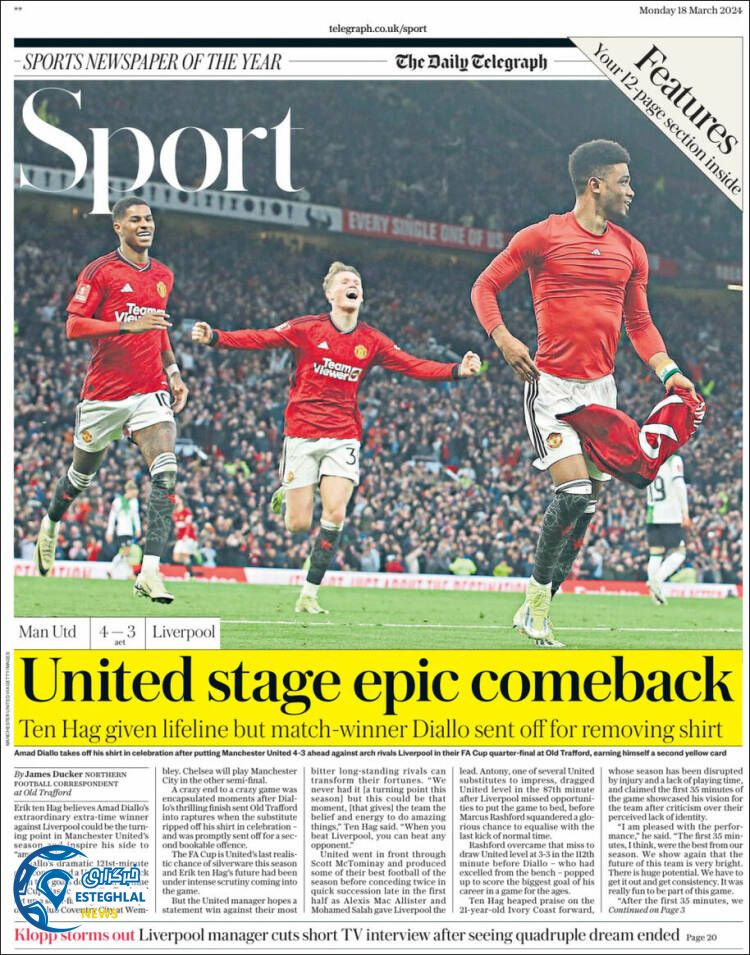 روزنامه ورزشی تلگراف اسپورت دوشنبه 28 اسفند 1402 