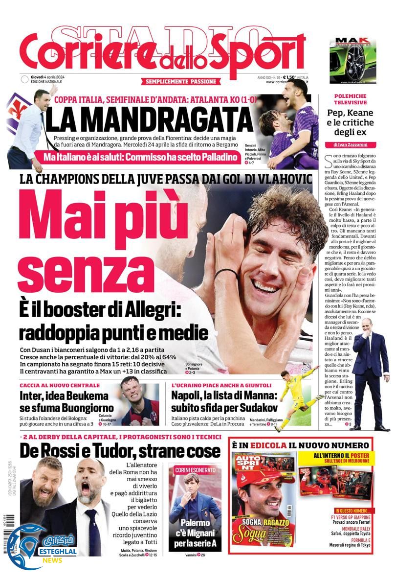 روزنامه ورزشی کوریره دلو اسپورت پنجشنبه 16 فروردین 1403 