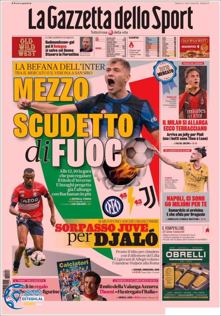 روزنامه ورزشی گاتزتا دلو اسپورت شنبه 16 دی 1402 