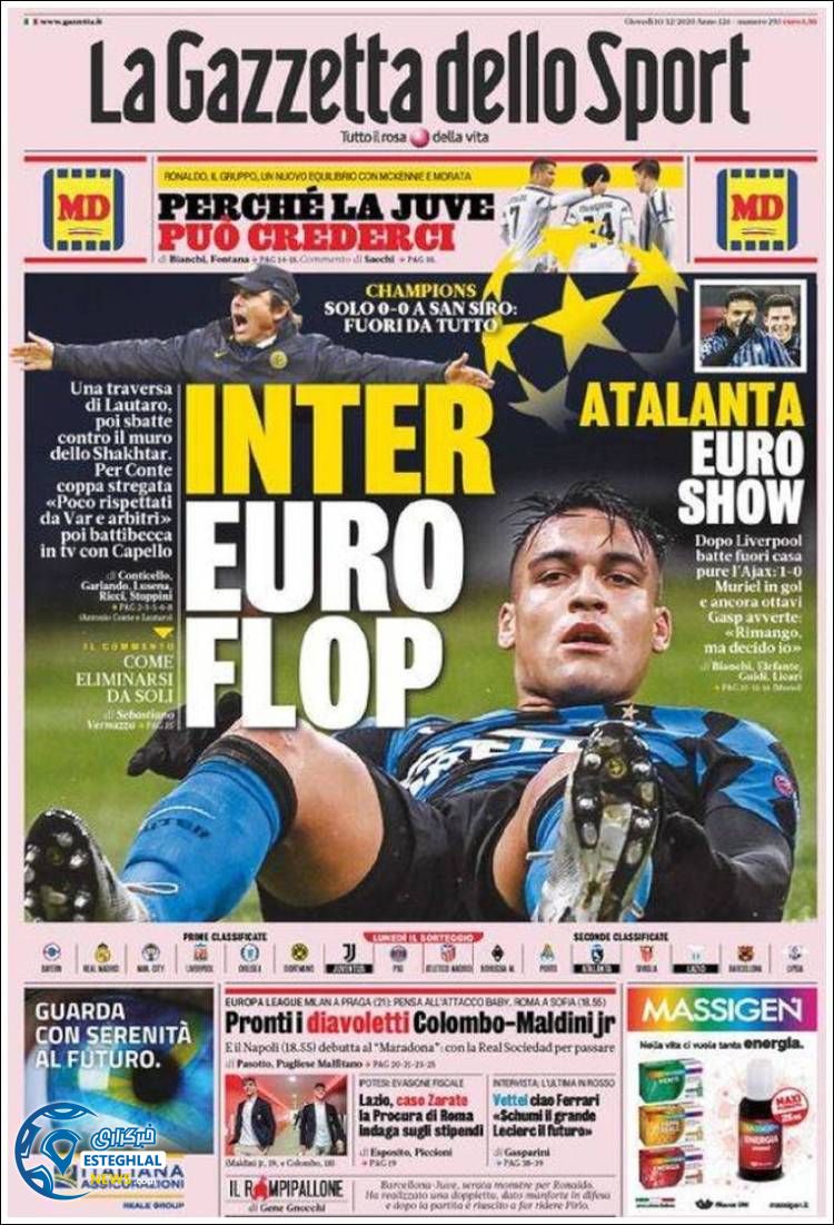 روزنامه ورزشی گاتزتا دلو اسپورت پنجشنبه 20 آذر 1399