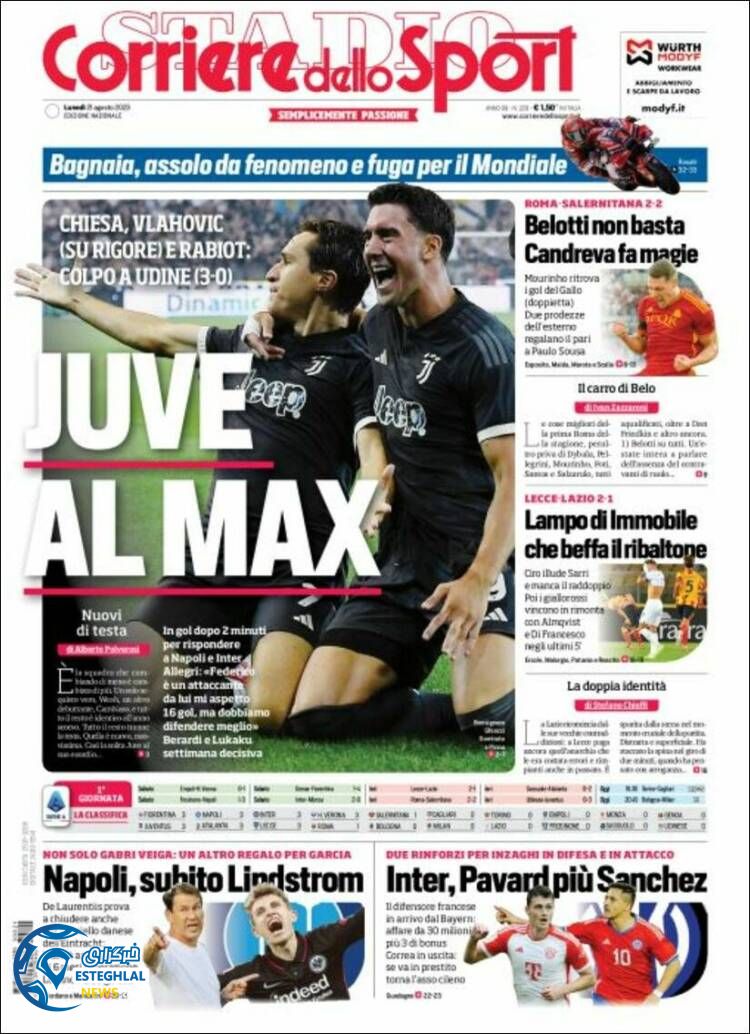 روزنامه ورزشی کوریره دلو اسپورت دوشنبه 30 مرداد 1402