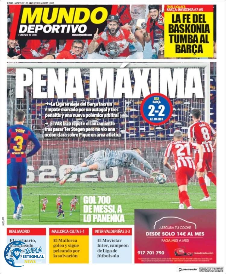 روزنامه ورزشی موندو دپورتیوو چهارشنبه 11 تیر 1399