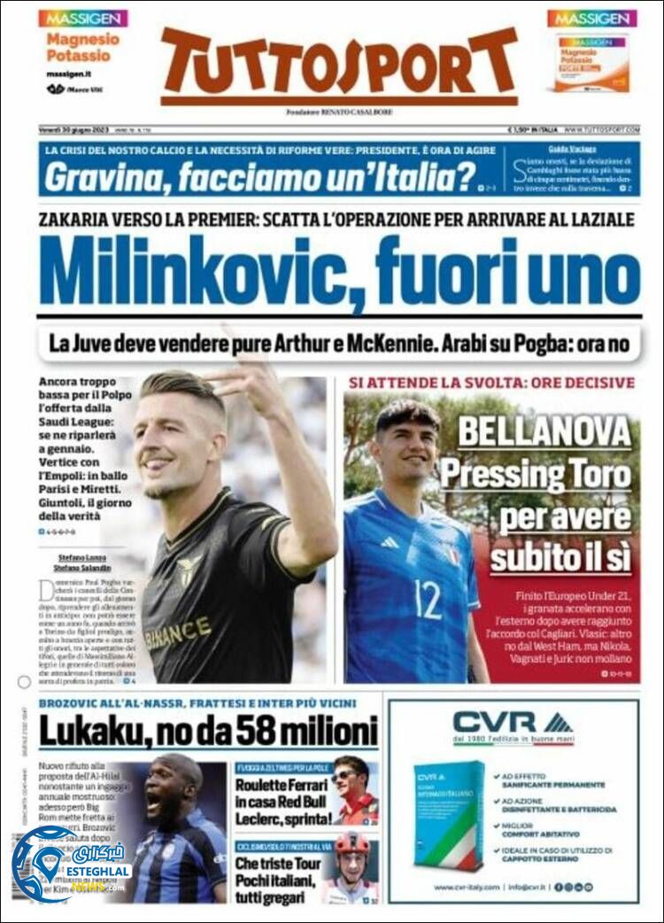 روزنامه ورزشی توتو اسپورت جمعه 9 تیر 1402 