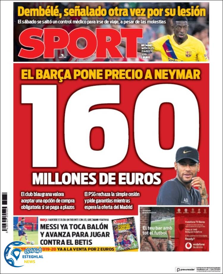 روزنامه ورزشی اسپورت چهارشنبه 30 مرداد 1398