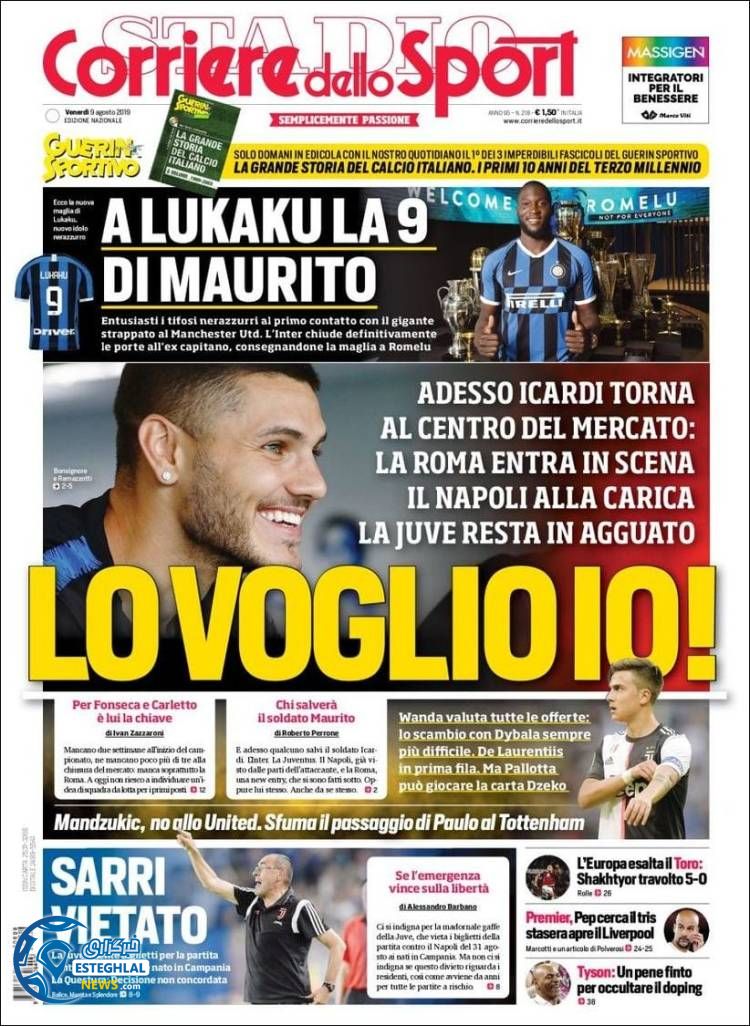 روزنامه ورزشی کوریره دلو اسپورت جمعه 18 مرداد 1398