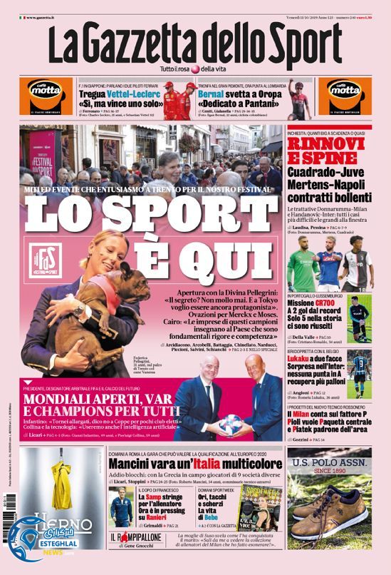 روزنامه ورزشی گاتزتا دلو اسپورت جمعه 19 مهر 1398