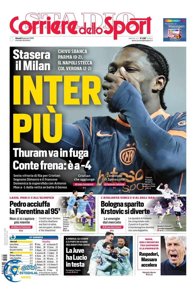 روزنامه  ورزشی کوریره دلو اسپورت پنجشنبه 18 دی 1404 