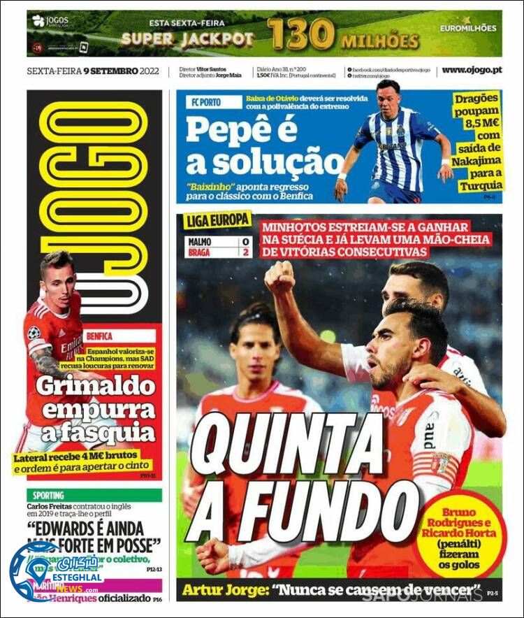 روزنامه  ورزشی اوجوگو جمعه 18 شهریور 1401 