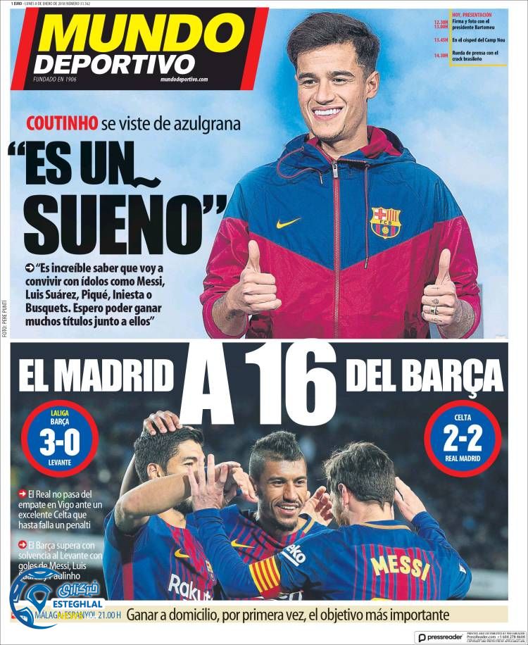 روزنامه موندو دپورتیوو دوشنبه 18 دی 1396