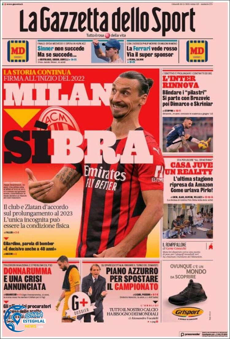 روزنامه ورزشی گاتزتا دلو اسپورت پنجشنبه 27 آبان 1400