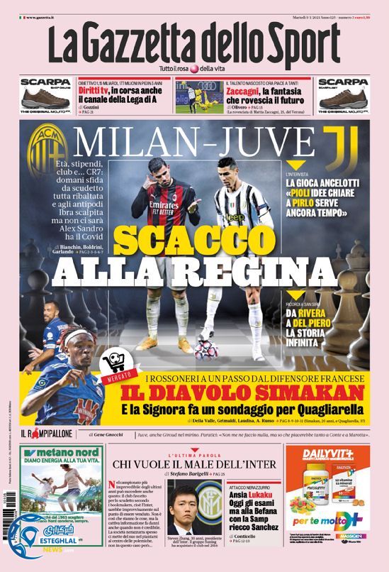 روزنامه ورزشی گاتزتا دلو اسپورت سه شنبه 16 دی 1399