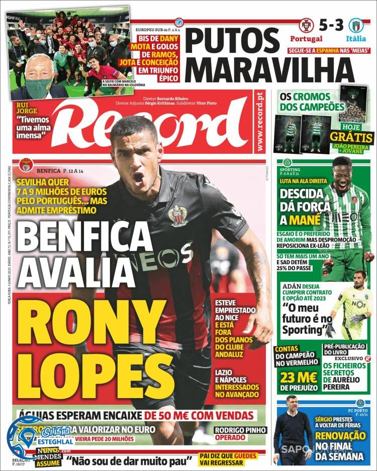 روزنامه ورزشی رکورد سه شنبه 11 خرداد 1400