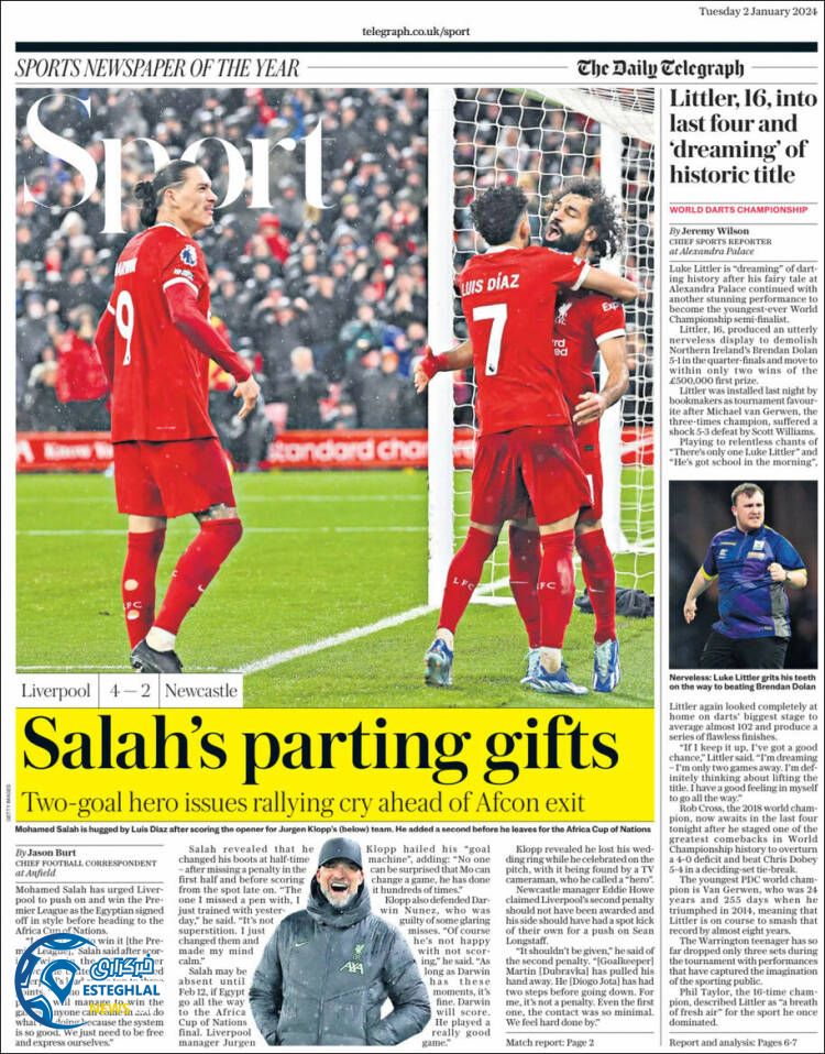 روزنامه ورزشی تلگراف اسپورت سه شنبه 12 دی 1402