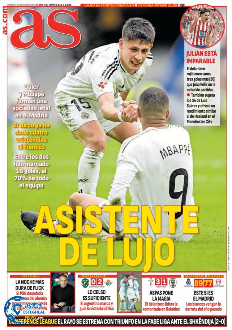 روزنامه  ورزشی آ اس  جمعه 11 مهر 1404 