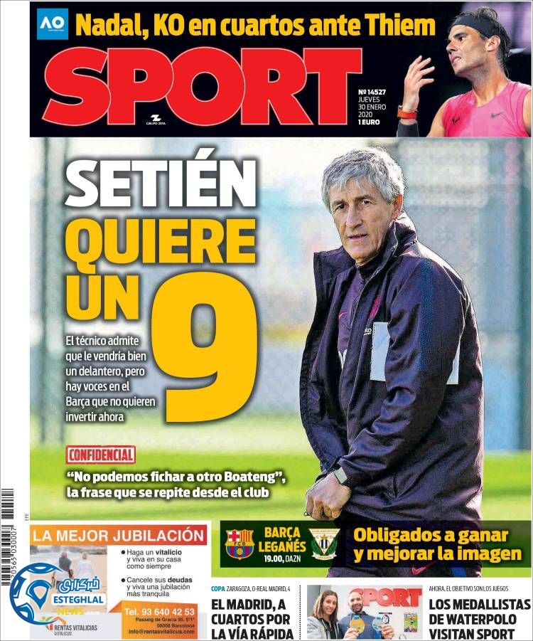 روزنامه ورزشی اسپورت پنجشنبه 10 بهمن 1398