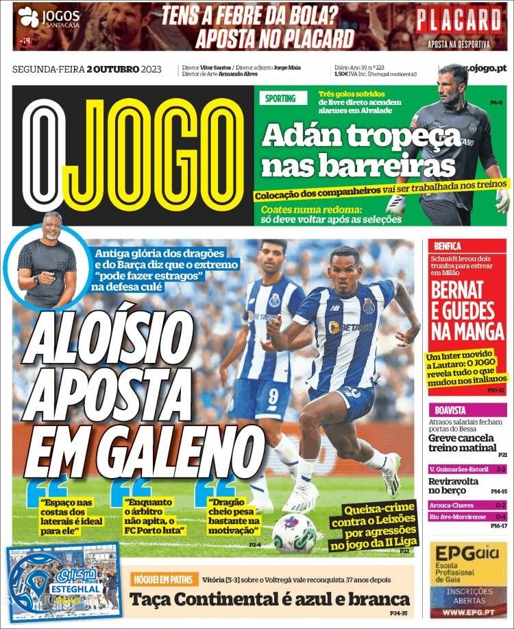 روزنامه ورزشی اوجوگو دوشنبه 10 مهر 1402