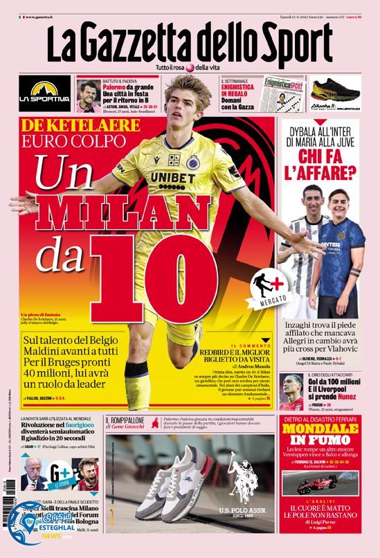 روزنامه ورزشی گاتزتا دلو اسپورت دوشنبه 23 خرداد 1401