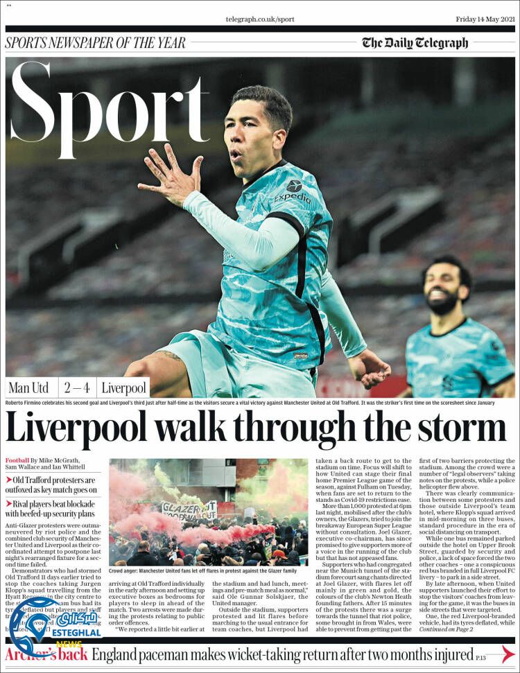 روزنامه ورزشی تلگراف اسپورت جمعه 24 اردیبهشت 1400