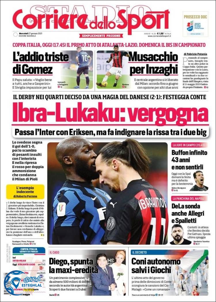 روزنامه ورزشی کوریره دلو اسپورت چهارشنبه 8 بهمن 1399