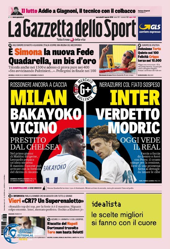 روزنامه ورزشی گاتزتا دلو اسپورت چهارشنبه 17 مرداد 1397