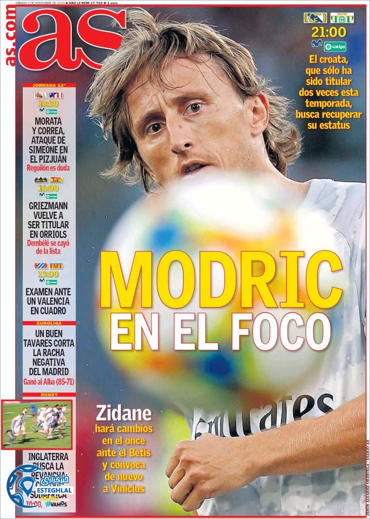 روزنامه ورزشی آاس شنبه 11 آبان 1398