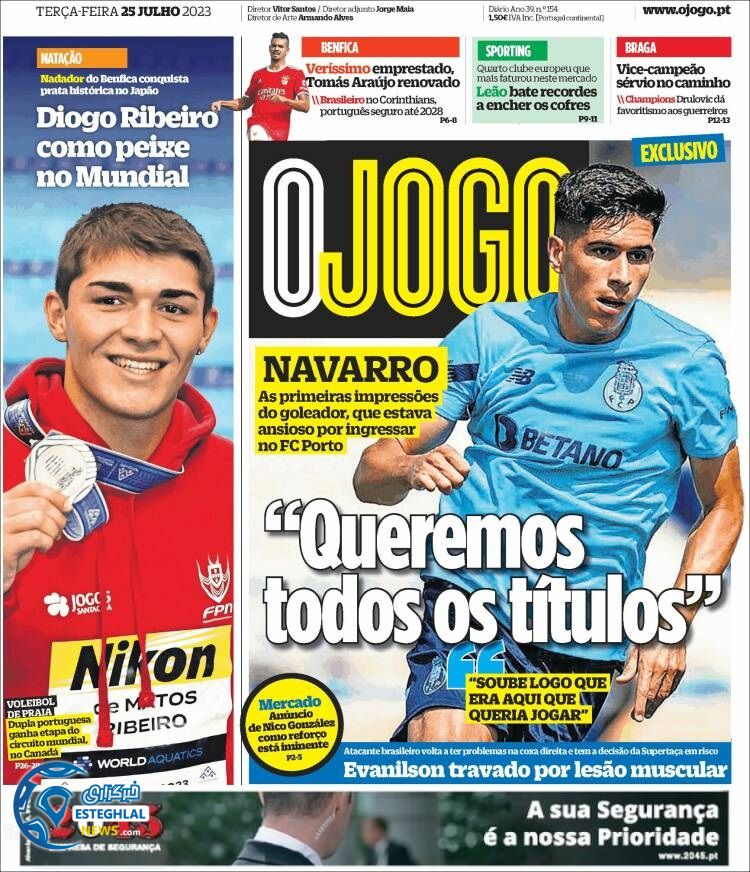 روزنامه ورزشی اوجوگو سه شنبه 3 مرداد 1402 