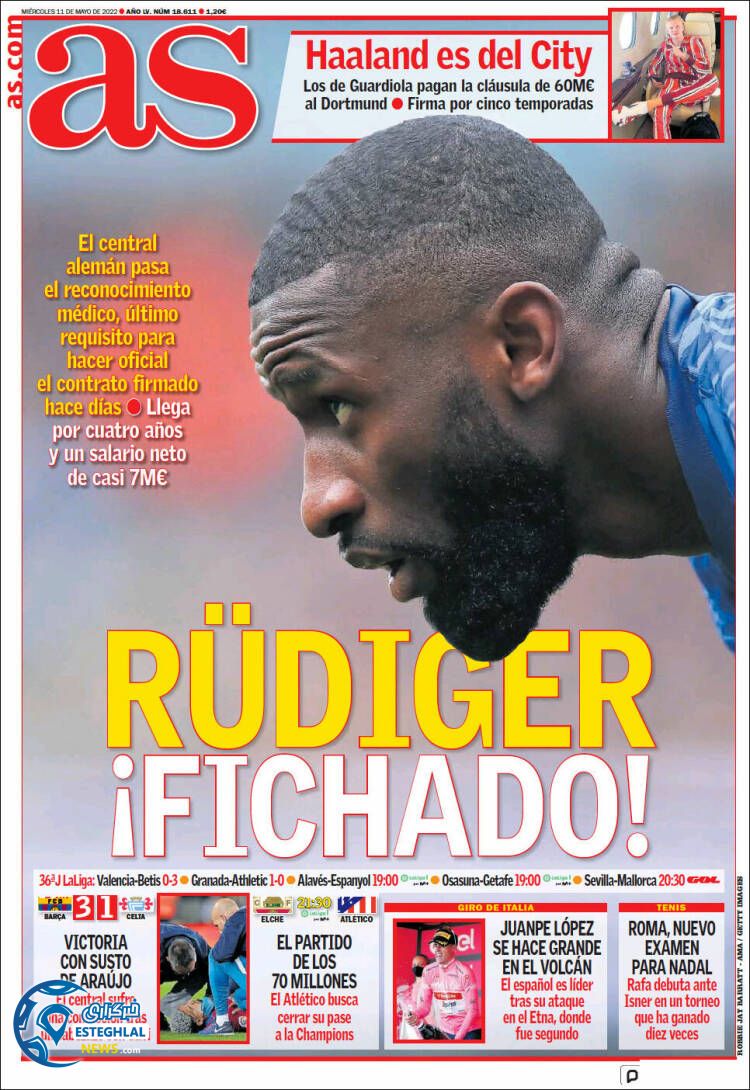 روزنامه ورزشی آ اس چهارشنبه 21 اردیبهشت 1401