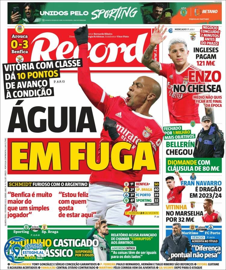 روزنامه ورزشی رکورد چهارشنبه 12 بهمن 1401 