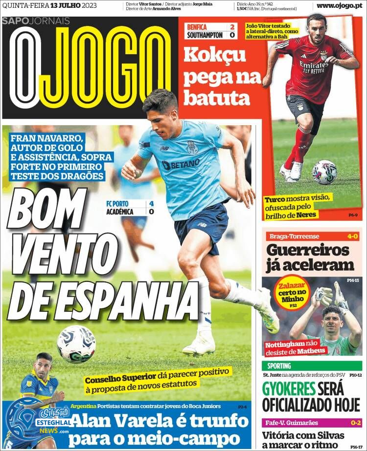 روزنامه ورزشی اوجوگو پنجشنبه 22 تیر 1402 